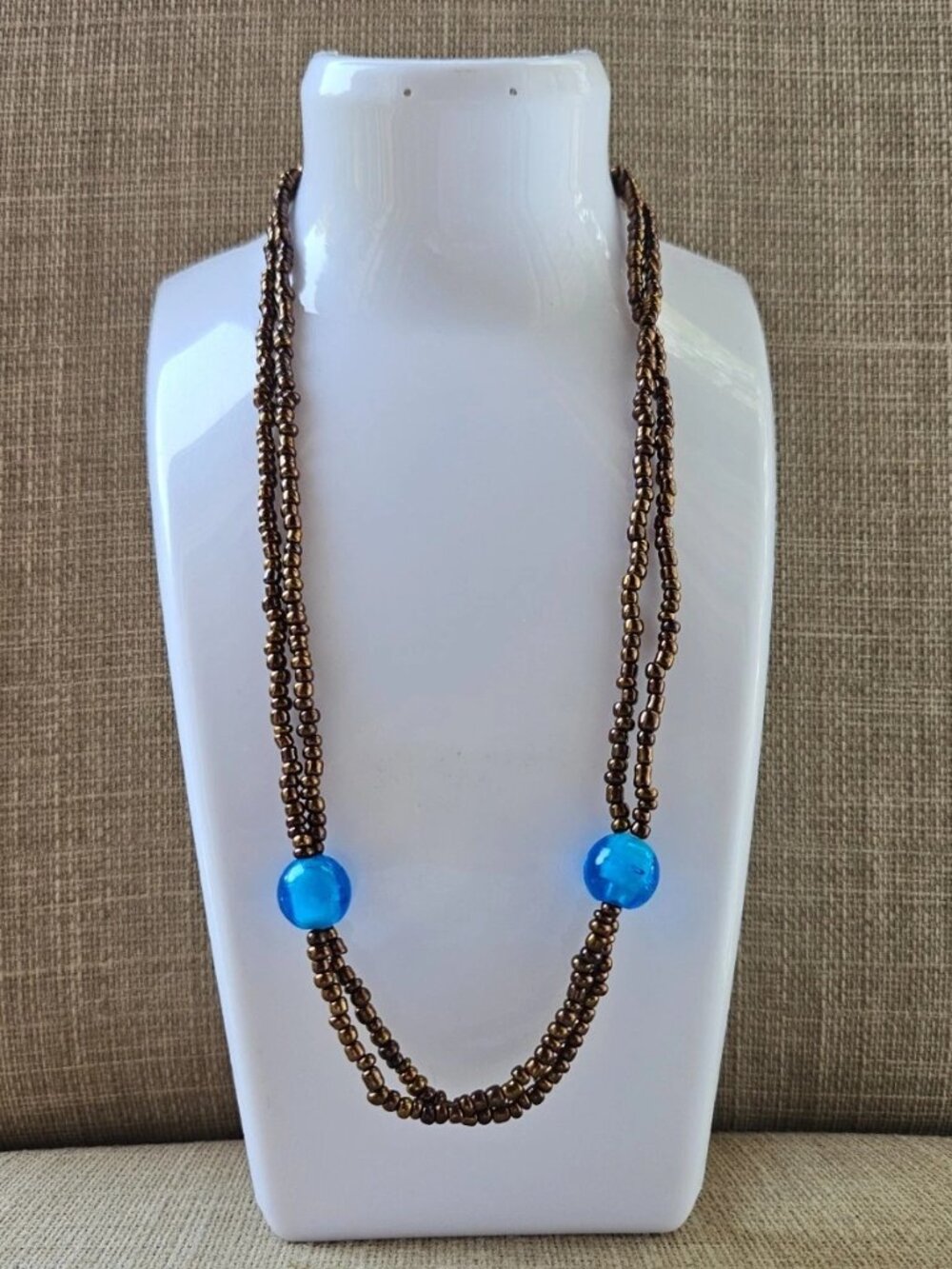 Vintage Necklace Brown Beaded Necklace Double Layered Fashion Jewelry Necklace - Picture 2 of 11